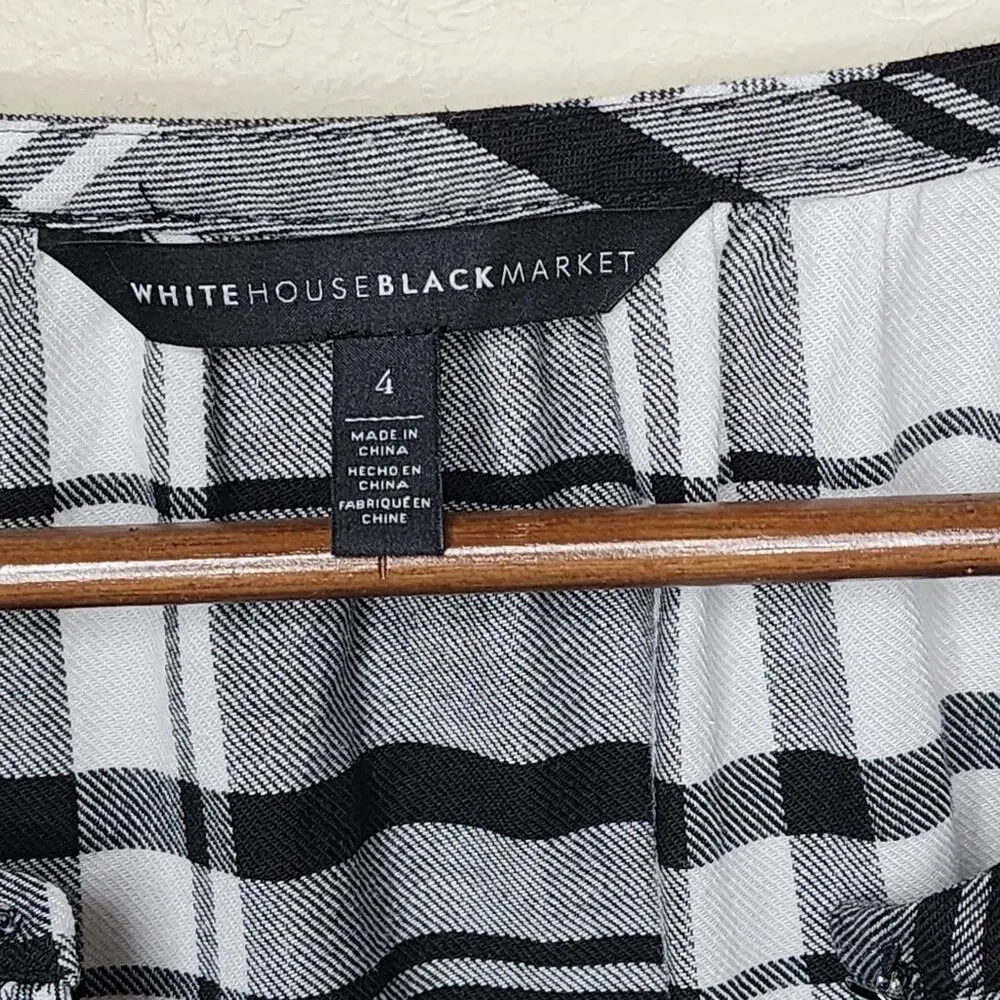 White House Black Market Plaid 1/2 Sleeve Top Women's Size 4
